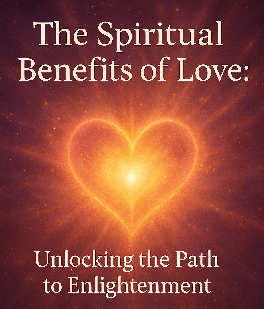 Generate a very brilliant and beautiful image suitable for a Facebook post to illustrate The Spiritual Benefits of Love: Unlocking the Path to Enlightenmentwith the following quoted words written on the images "The Spiritual Benefits of Love: Unlocking the Path to Enlightenment"