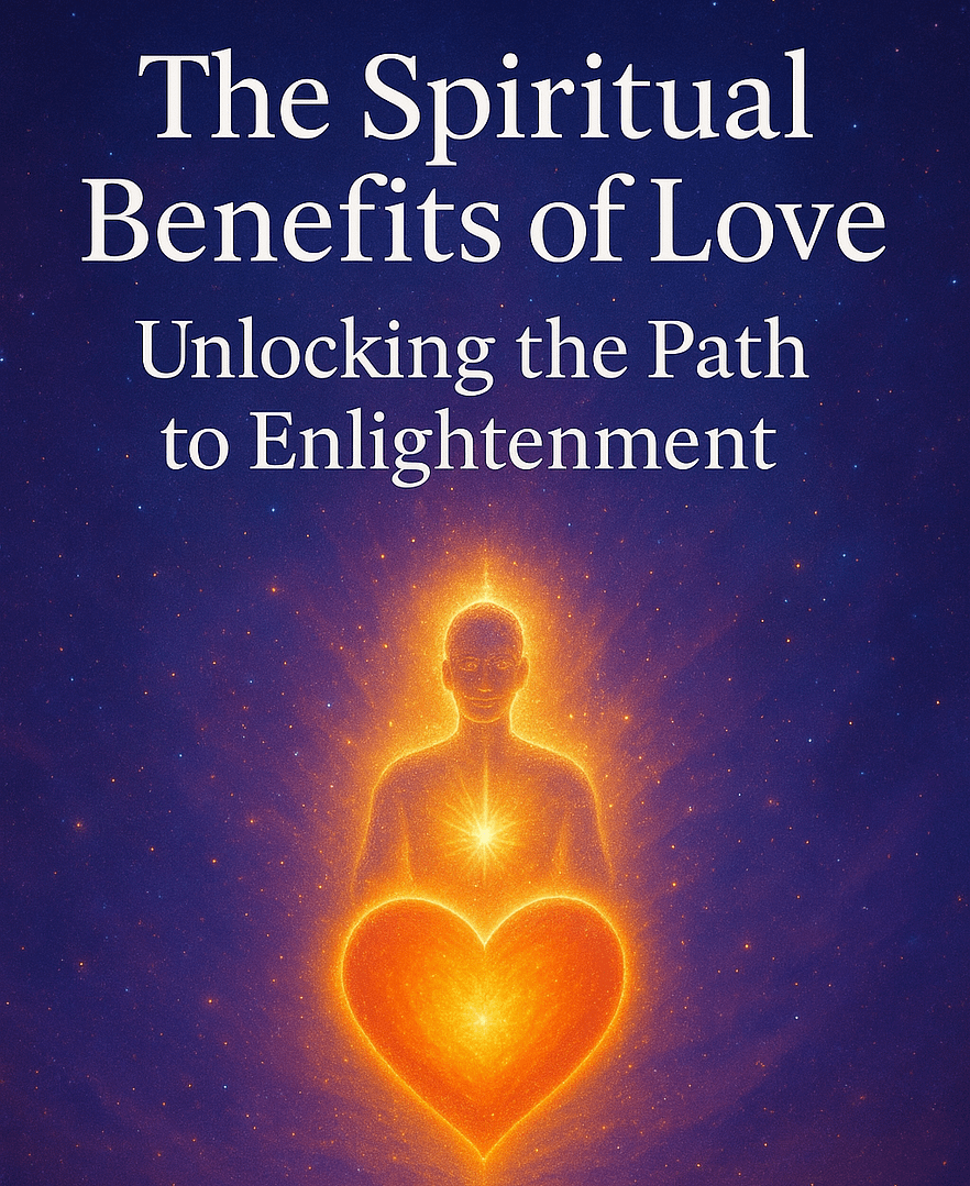 Generate a very brilliant and beautiful image suitable for a Facebook post to illustrate The Spiritual Benefits of Love: Unlocking the Path to Enlightenmentwith the following quoted words written on the images "The Spiritual Benefits of Love: Unlocking the Path to Enlightenment"